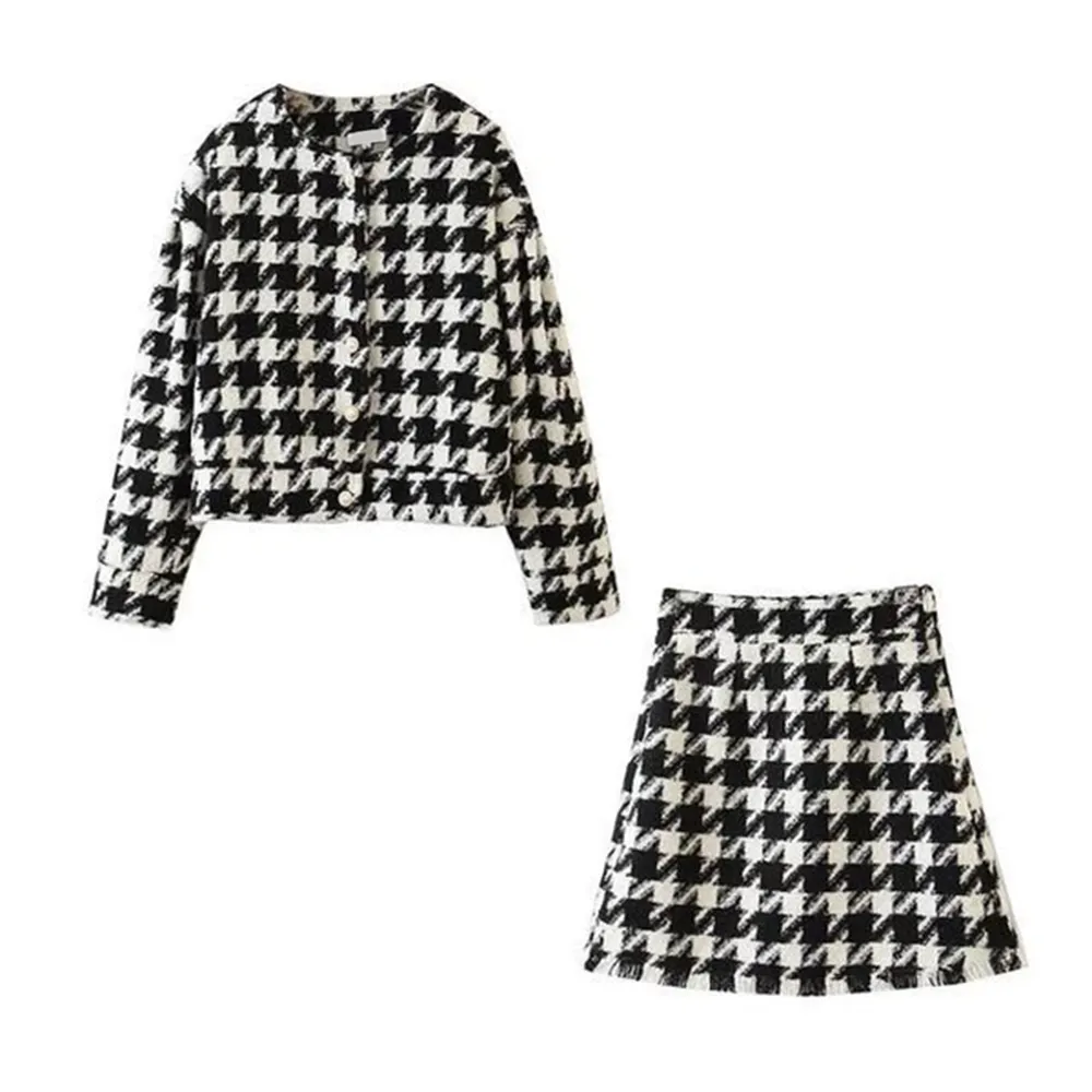 Kristina Houndstooth Print Two-Piece Set