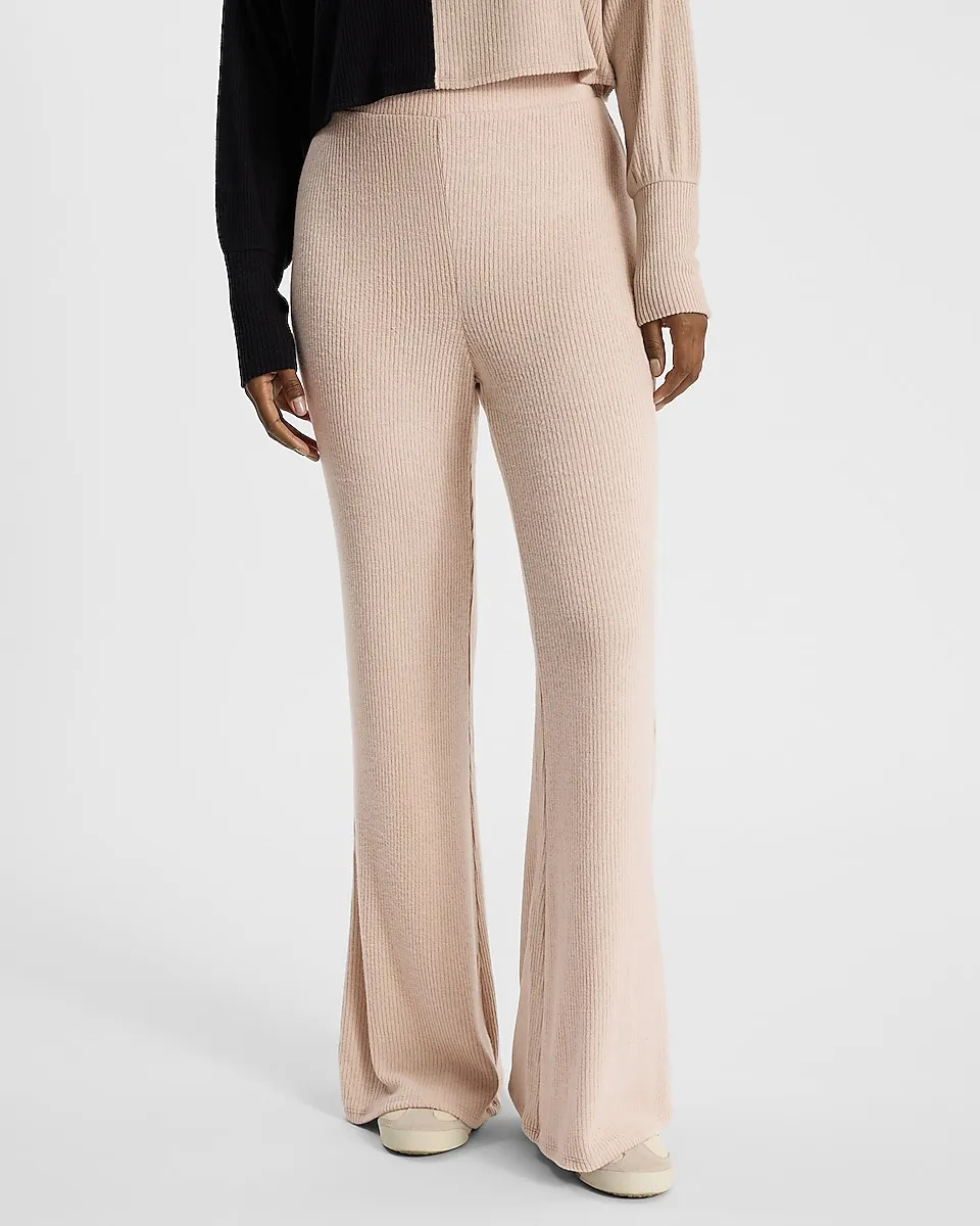 Cozy Ribbed Color Block Surplice Tie Waist Top + Cozy Ribbed Pull On Flare Pant