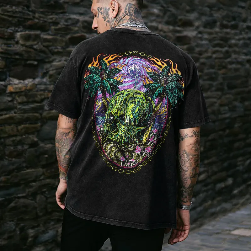 Mushroom Coconut Skull Printed Men's T-shirt