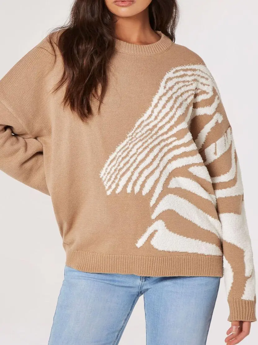 Fuzzy Zebra Stripe Oversized Jumper