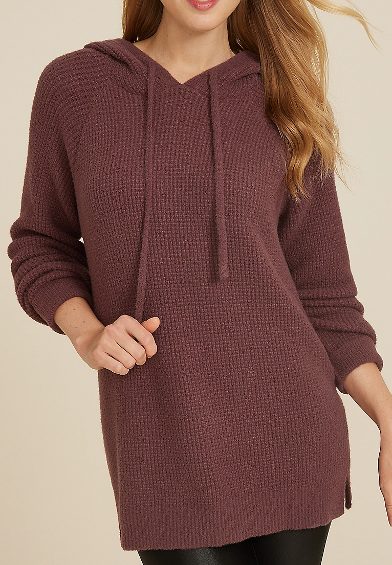 Waffle Knit Hooded Tunic