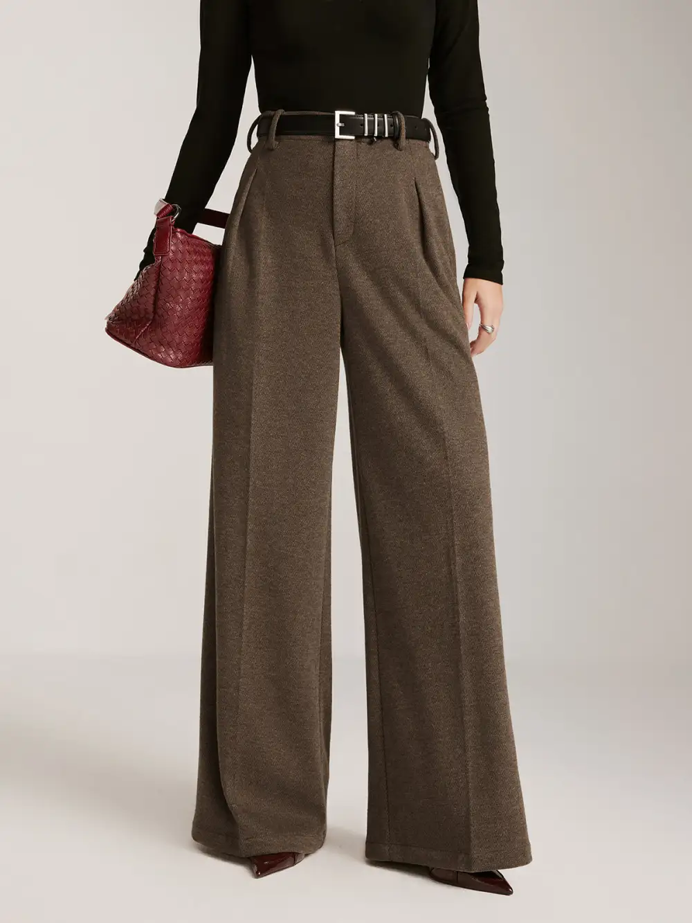Pocketed Wide-Leg Pants Without Belt