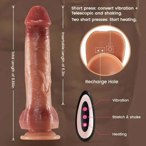 9 Vibrating 3 Thrusting & Swing Intelligent Heating Realistic Dildo Vibrator 6.3 Inch