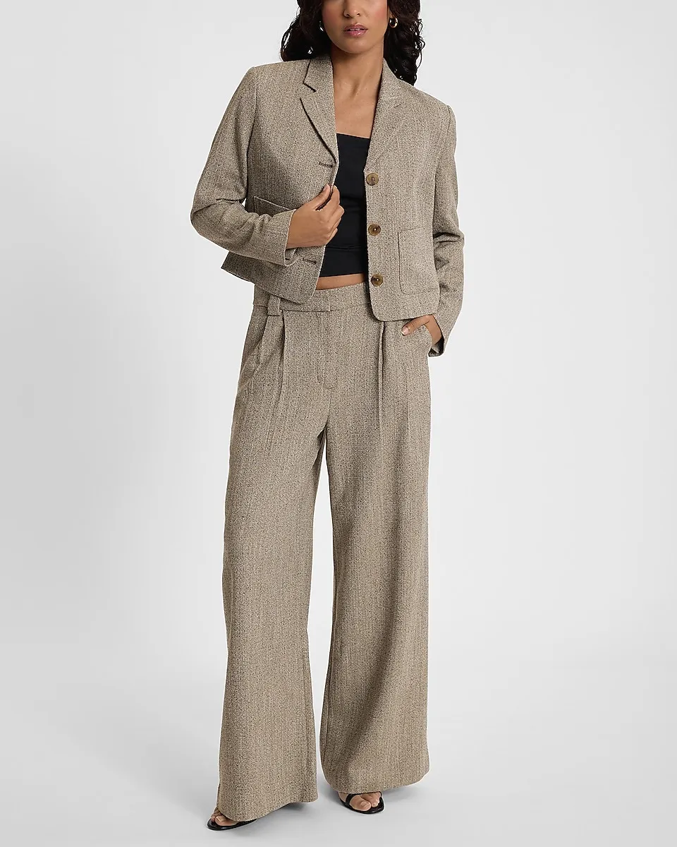 Textured Herringbone High Waisted Relaxed Trouser