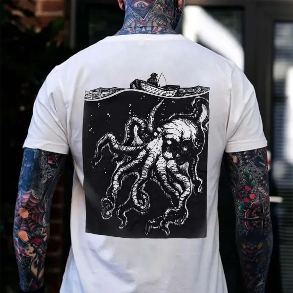 Deep Sea Monster Octopus Printed Men's T-shirt