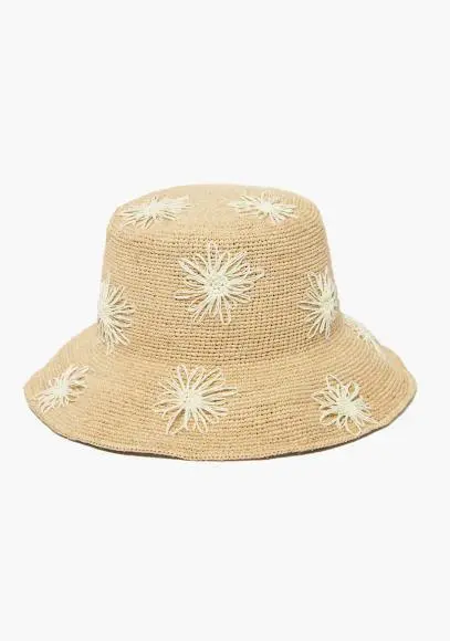 Embroidered Raffia Bucket Hat