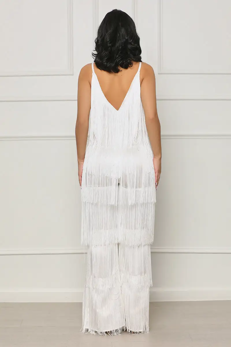 Feeling Fringe Jumpsuit (White)- FINAL SALE