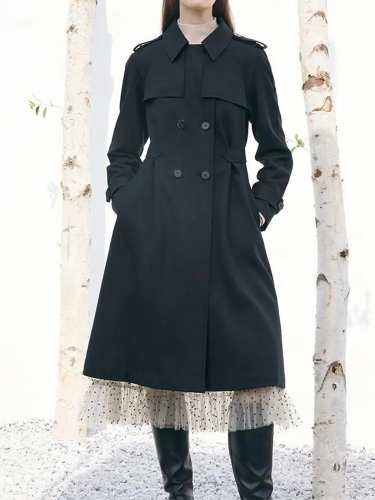 Worsted Woolen Gathered Waist Women Trench Coat