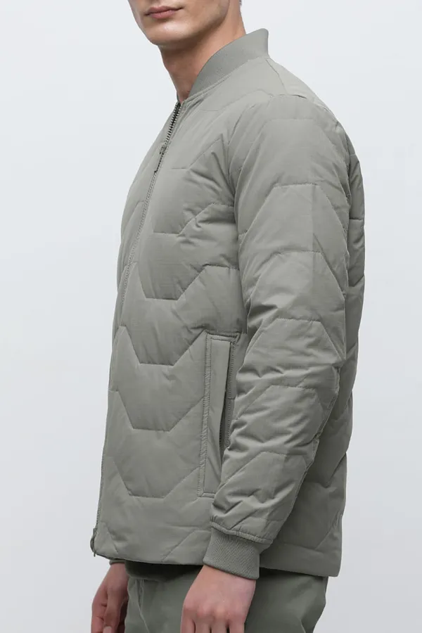 GREEN QUILTED REDOWN BOMBER JACKET