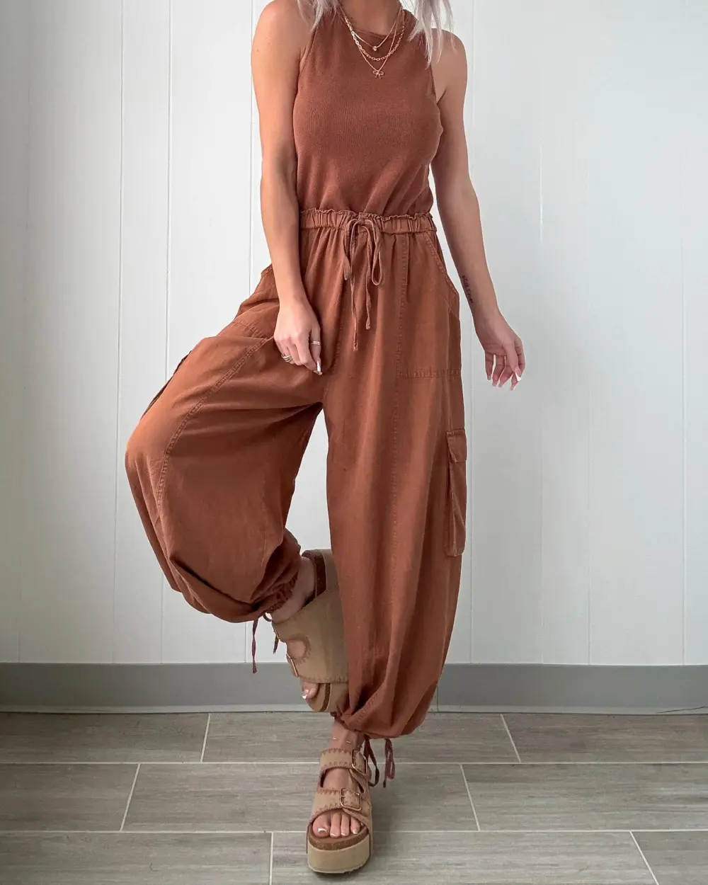 Understated Cargo Jumpsuit - Mocha