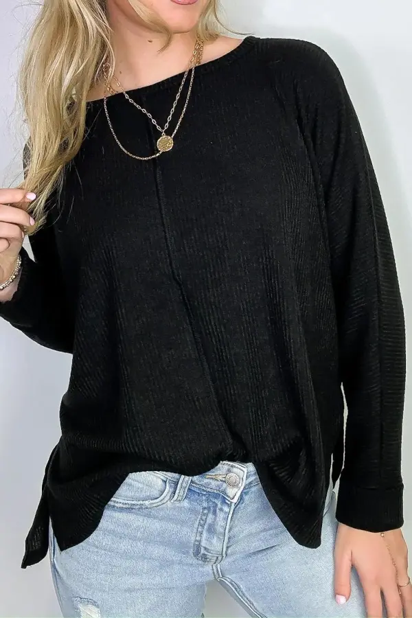 Mock Neck Side Slit Knit Sweater