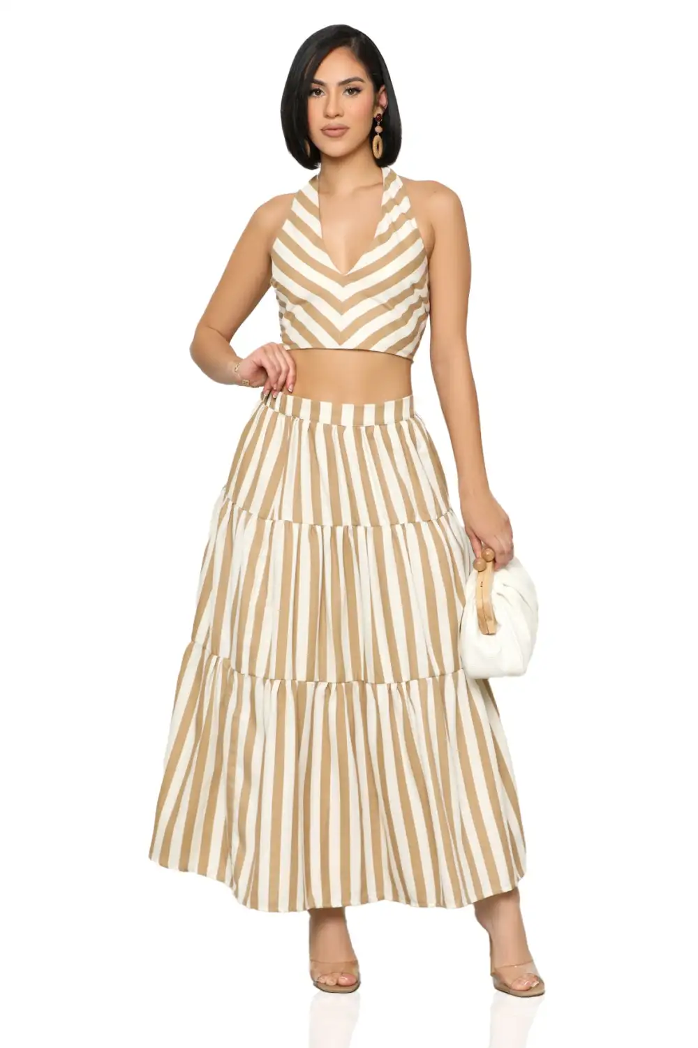 Beach Flow Stripe Skirt Set (Tan Multi)