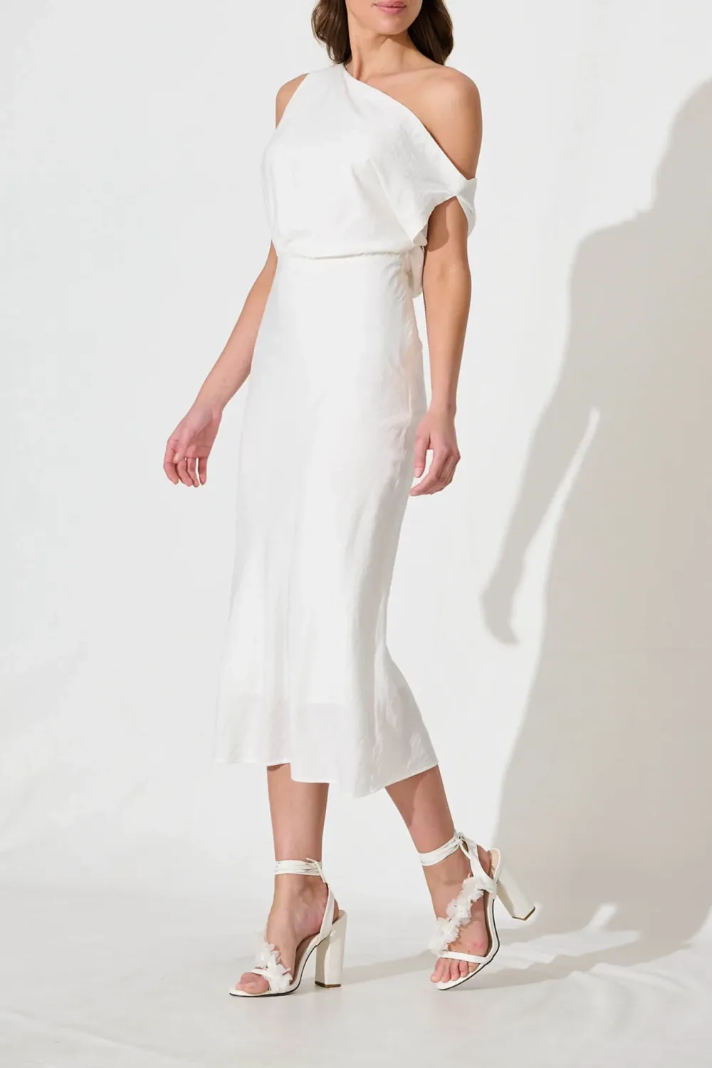 White One Shoulder Bodycon Midi Dress