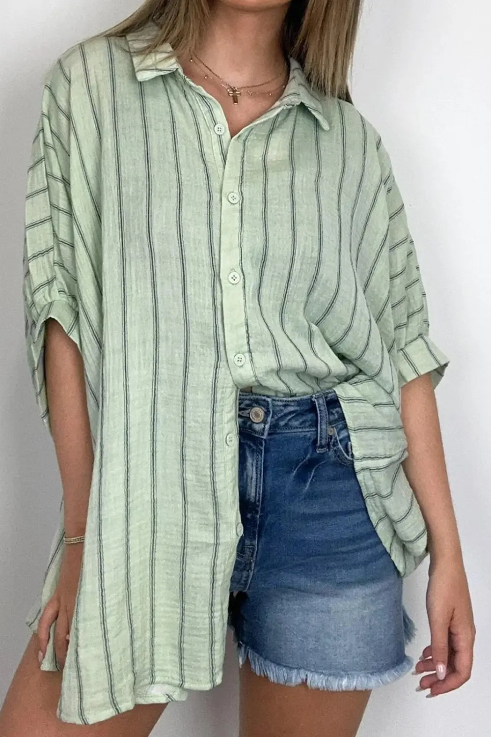 Oversized Striped Button Down Top