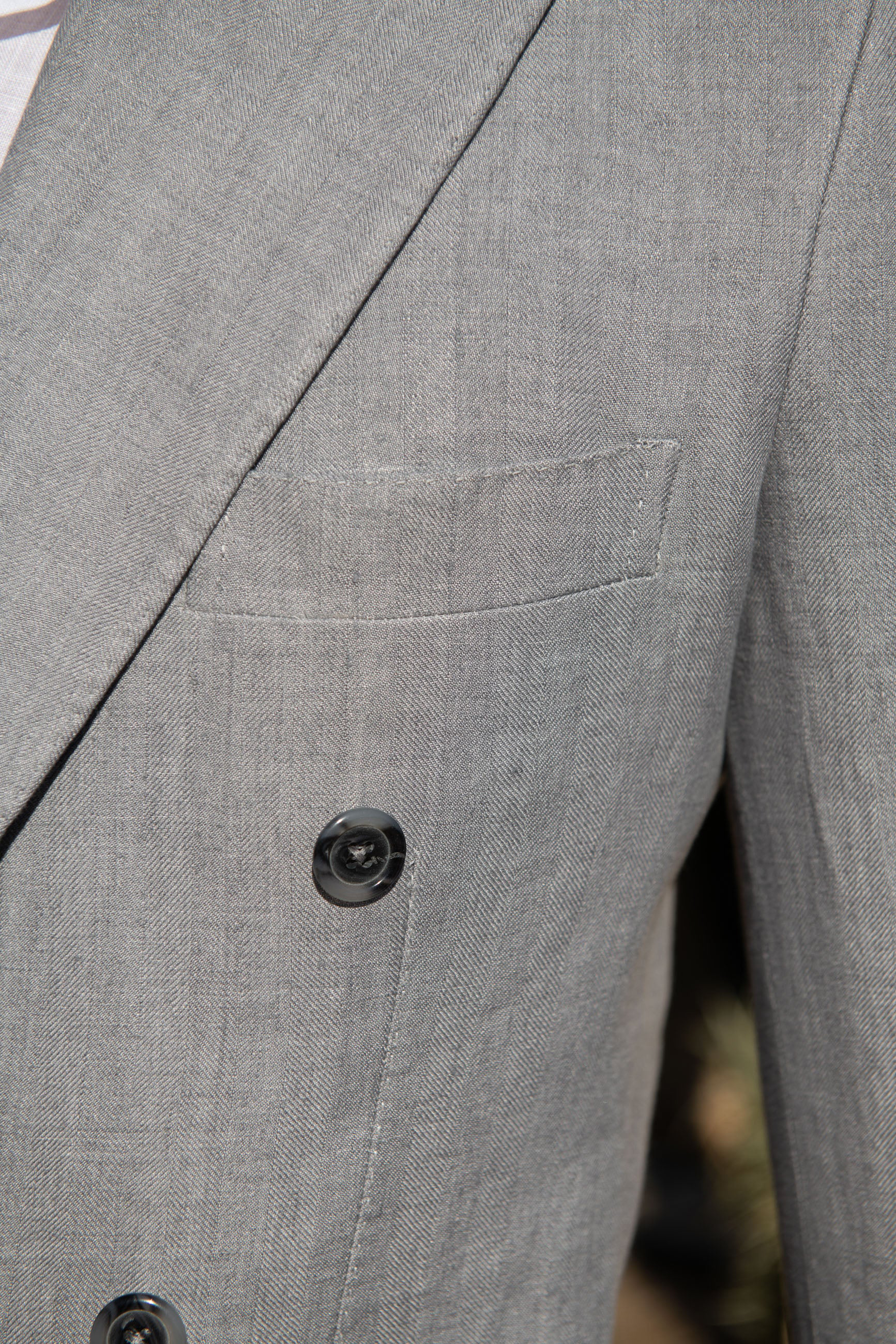 Sky Grey Herringbone Double Breasted Linen Jacket