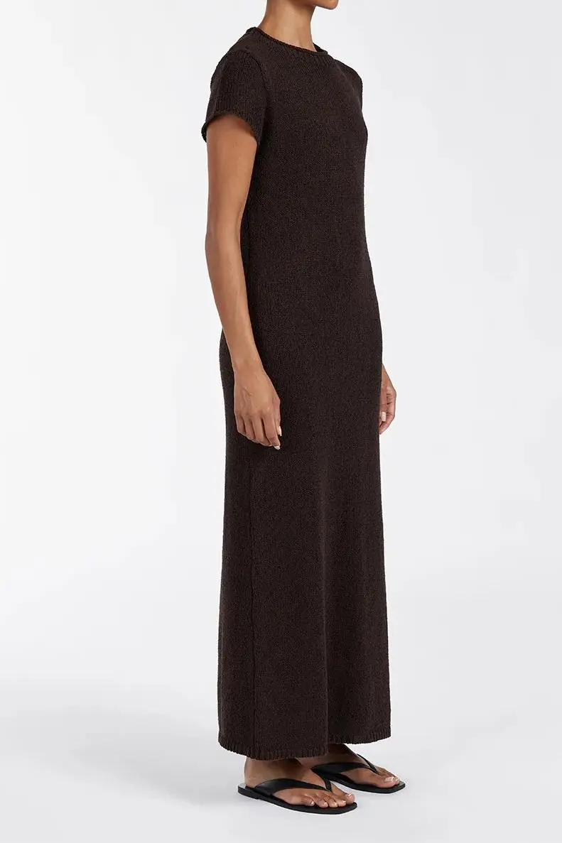 LEO BITTER CHOC KNIT MIDI DRESS