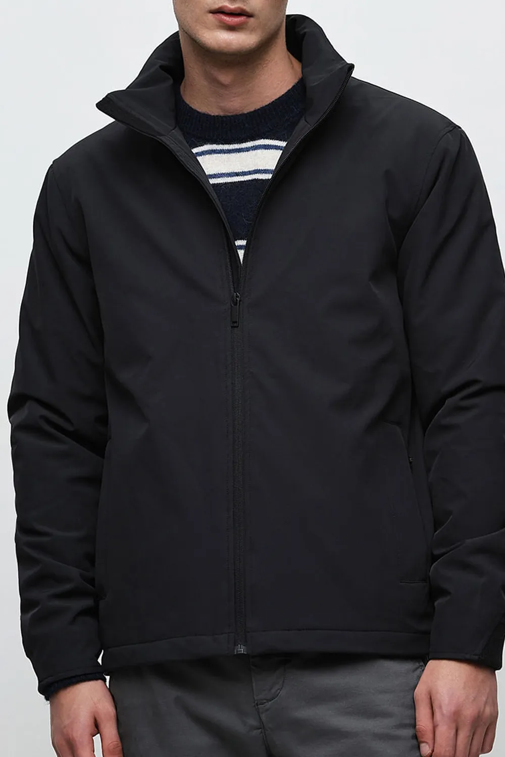 Navy Blue High Neck Padded Jacket