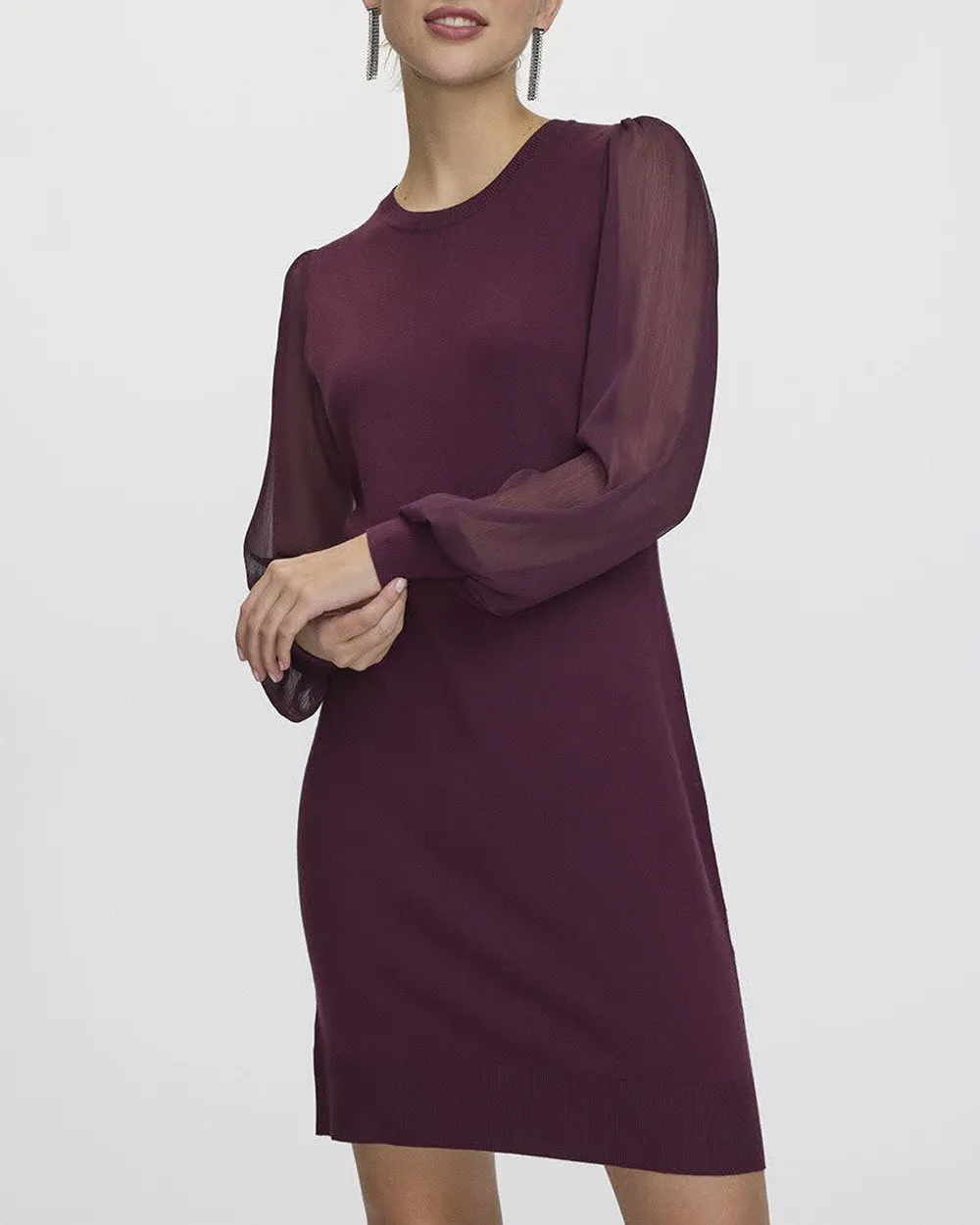 Mix-Media Long-Sleeve Crew-Neck Bodycon Dress