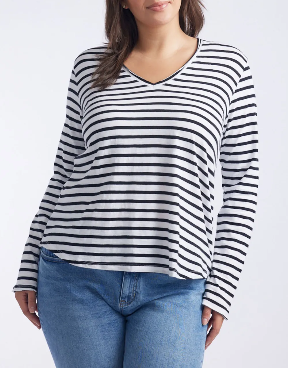 Black And White Stripes Original V-Neck Long Sleeve T-Shirt