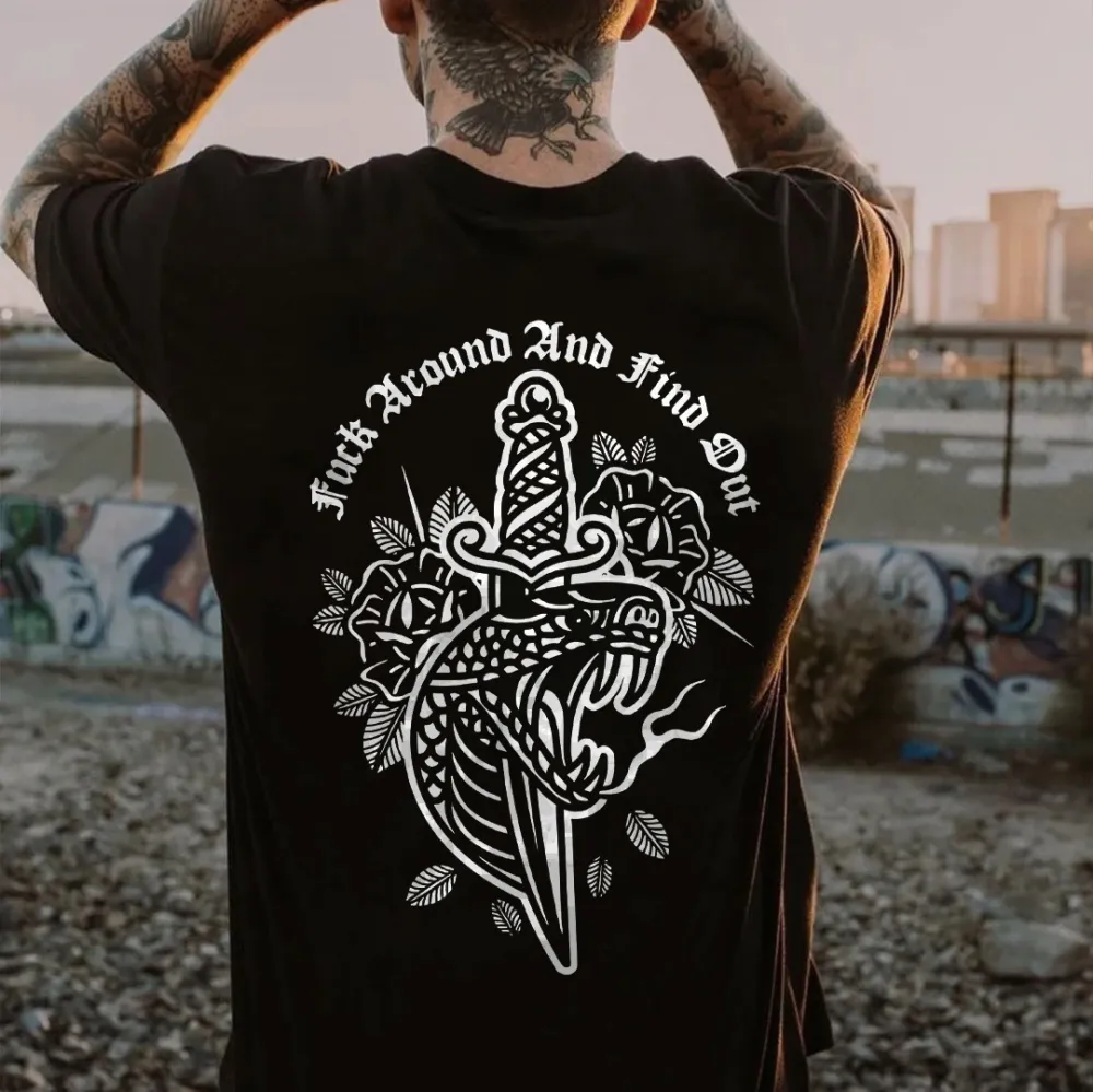 Rose Snake Letter Print Men's T-Shirt