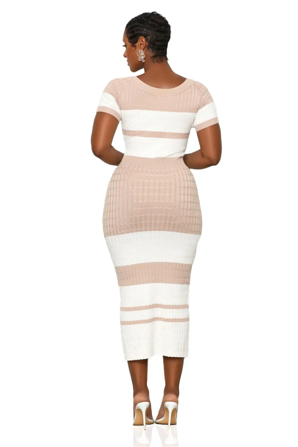 Knit Stripe Dress (Nude/White)