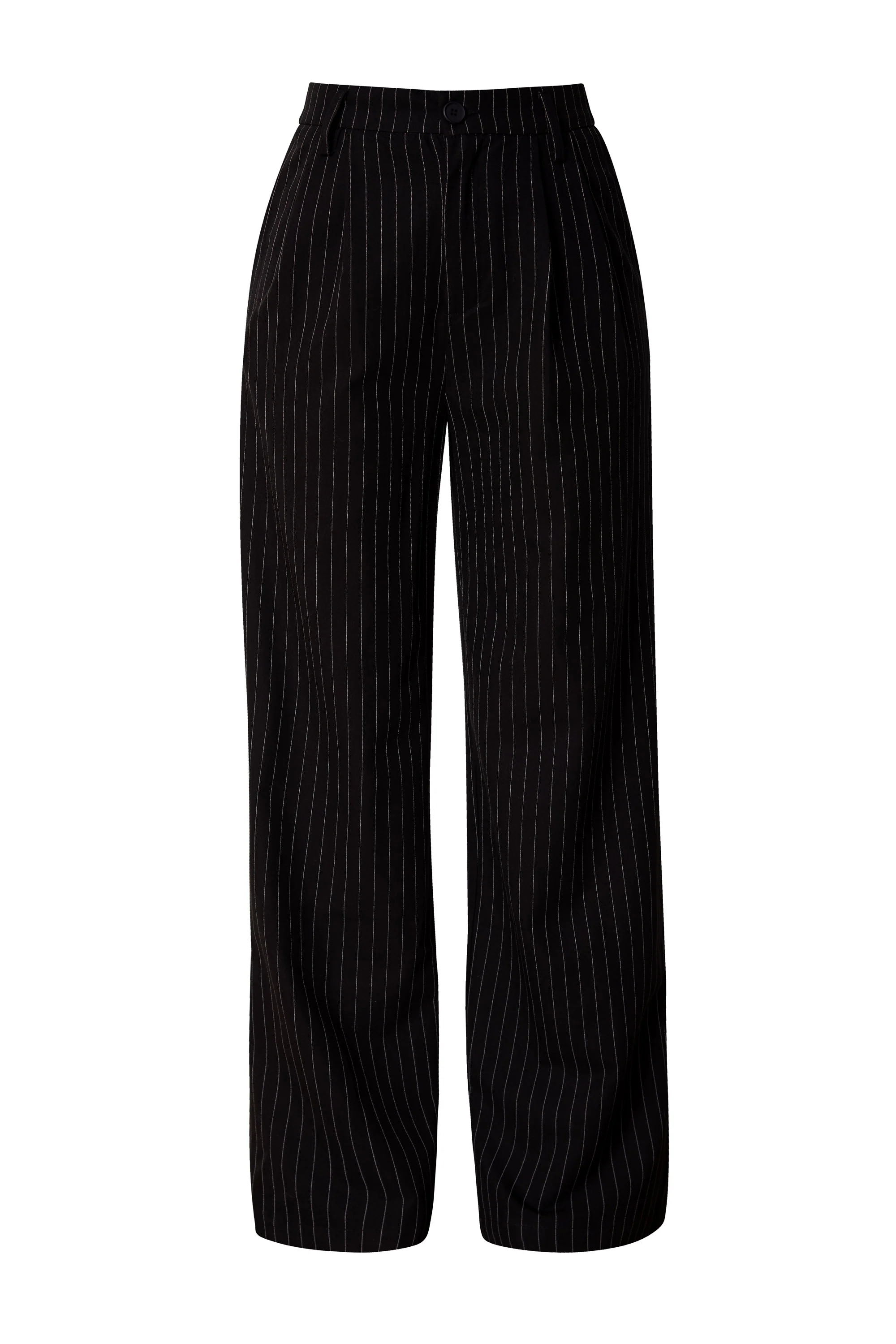 Black Pinstripe Relaxed Straight Leg Pants