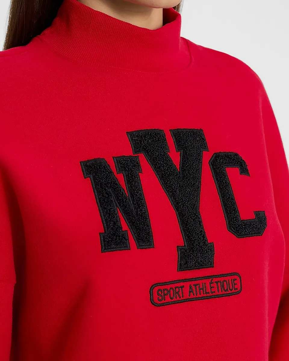 Nyc Graphic Mock Neck Cropped Sweatshirt