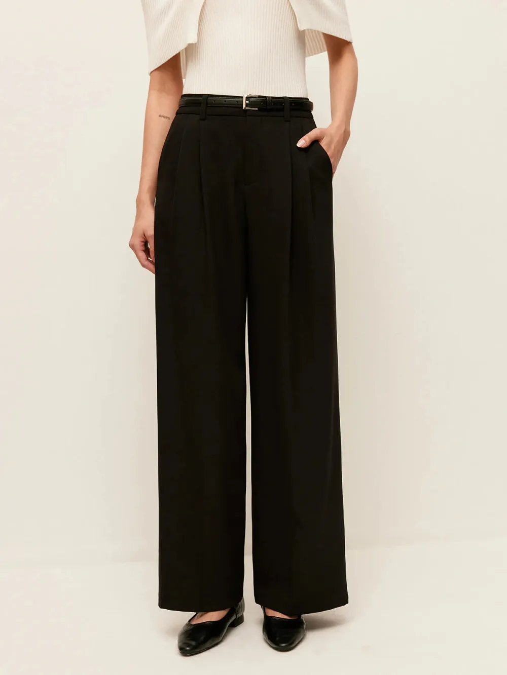 Plain Straight Pants With Belted