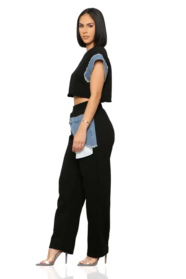 Denim Contrast Jogger Set