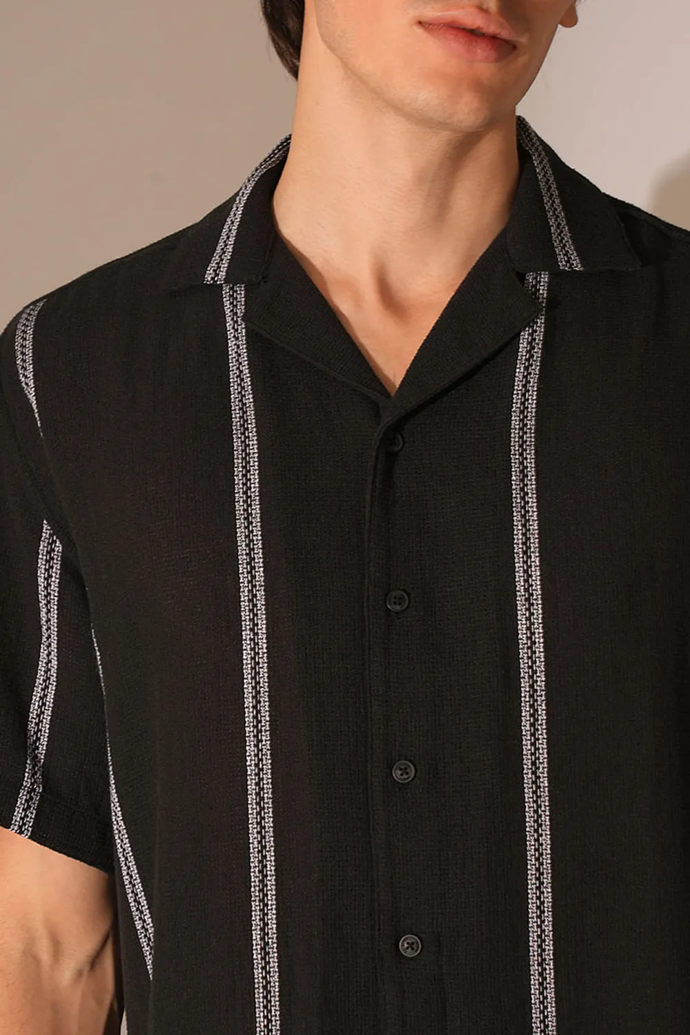 Black Textured Cotton Shirt