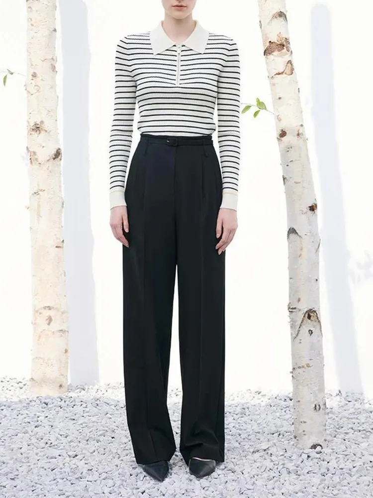 Black And White Stripe Slim Woolen Jumper