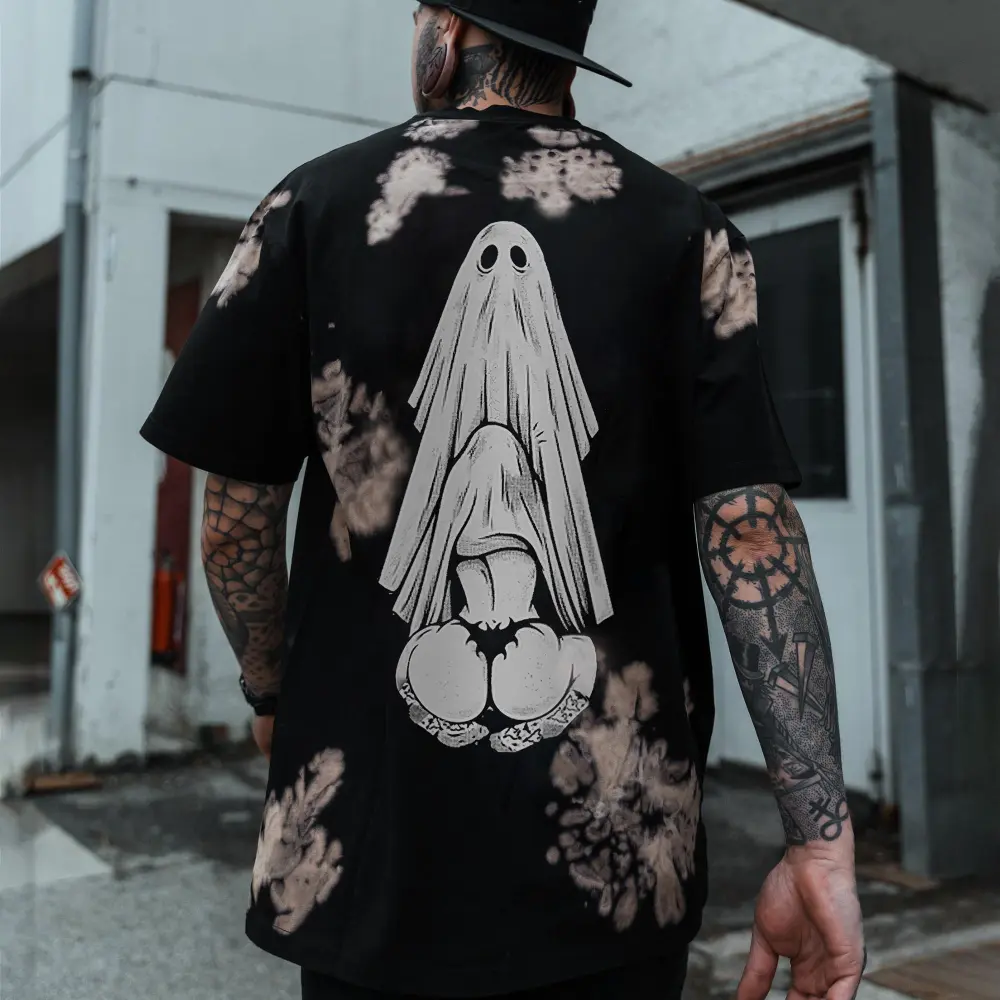 Hiding Under The Crotch Of The Naughty Ghost Printed Men's T-Shirt