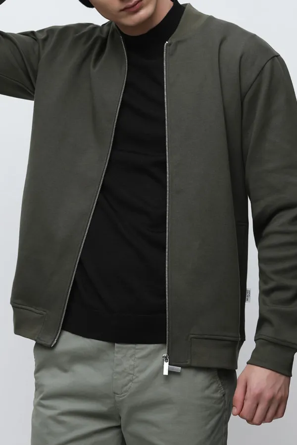 Dark Green Jersey Bomber Jacket