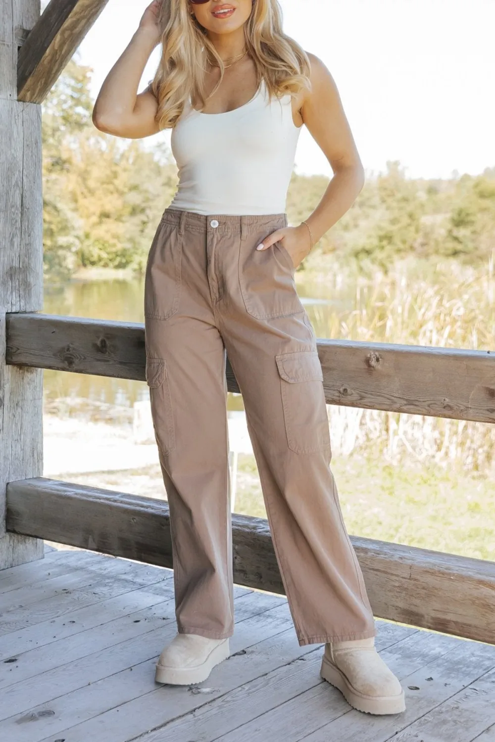 Mocha Straight Leg Cargo Pants