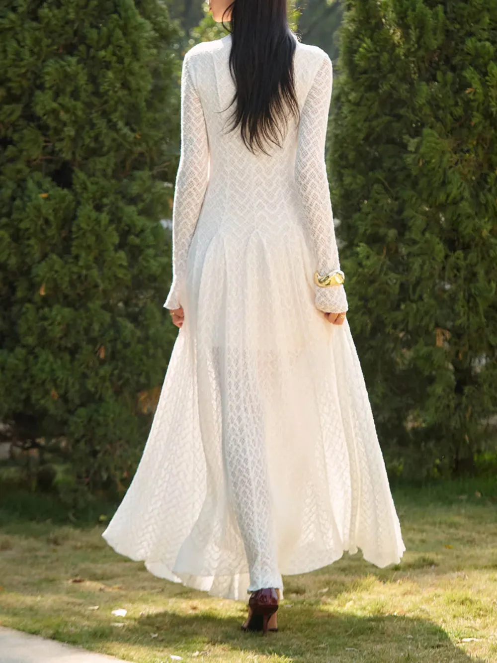Lace Mock Neck Long Sleeve Dress