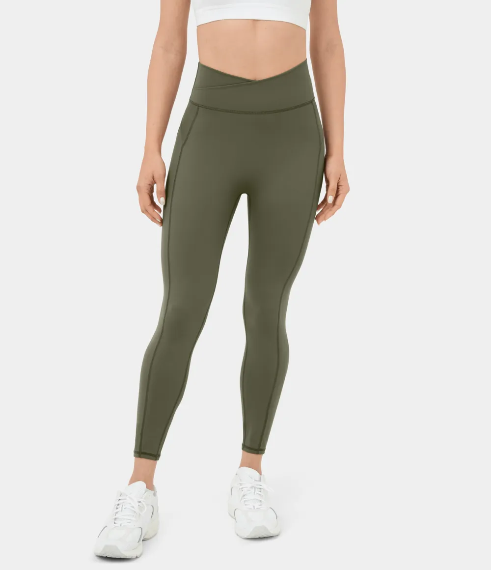 High Waisted Crossover Ruched Yoga 7/8 Leggings