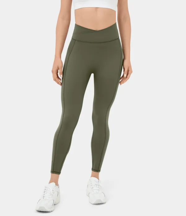 High Waisted Crossover Ruched Yoga 7/8 Leggings
