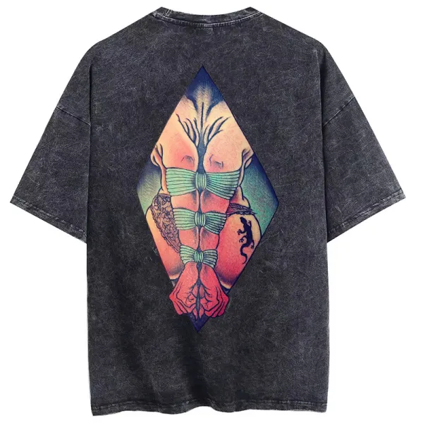 Bondage Game Printed Oversize Washed T-Shirt