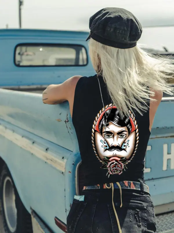 Vintage Bearded Man Print Women's Vest