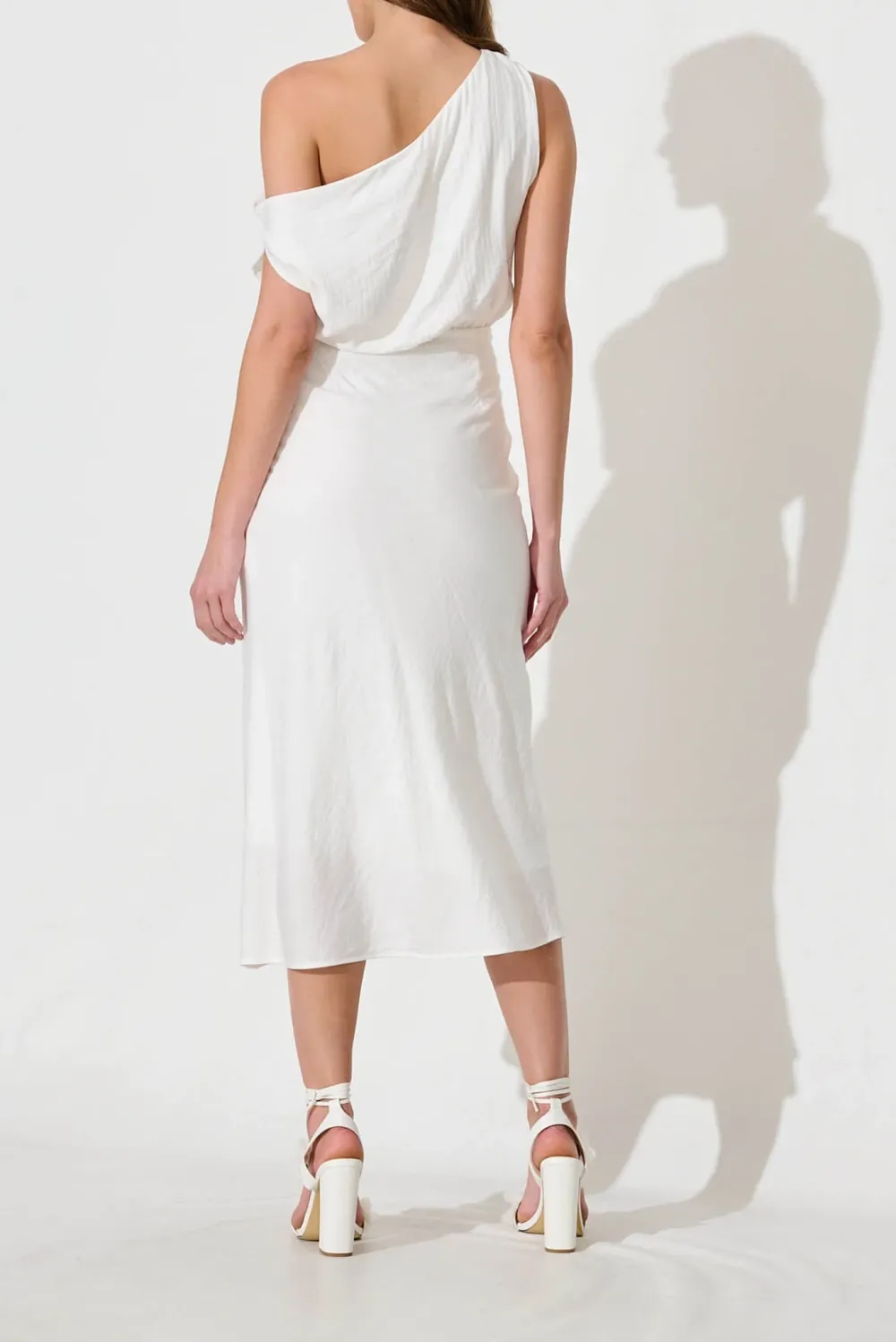 White One Shoulder Bodycon Midi Dress