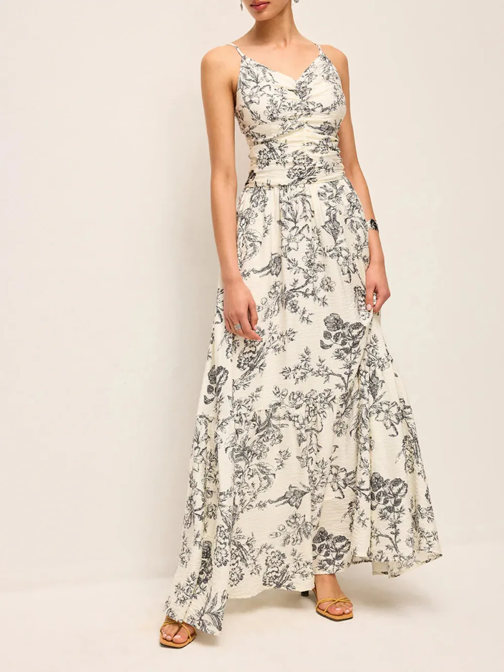Ruched Printed Maxi Cami Dress