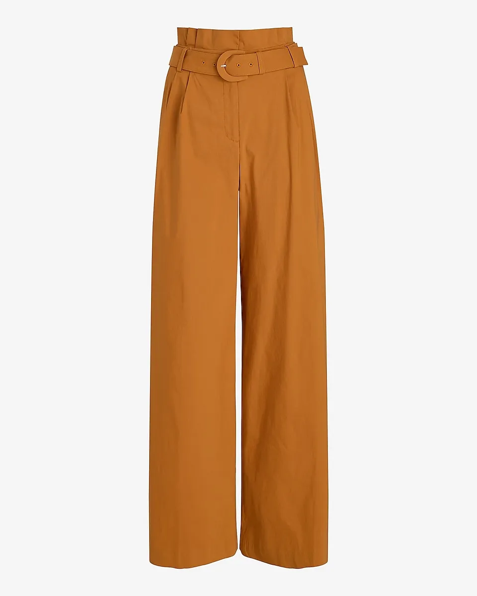 Super High Waisted Belted Paperbag Wide Leg Pant