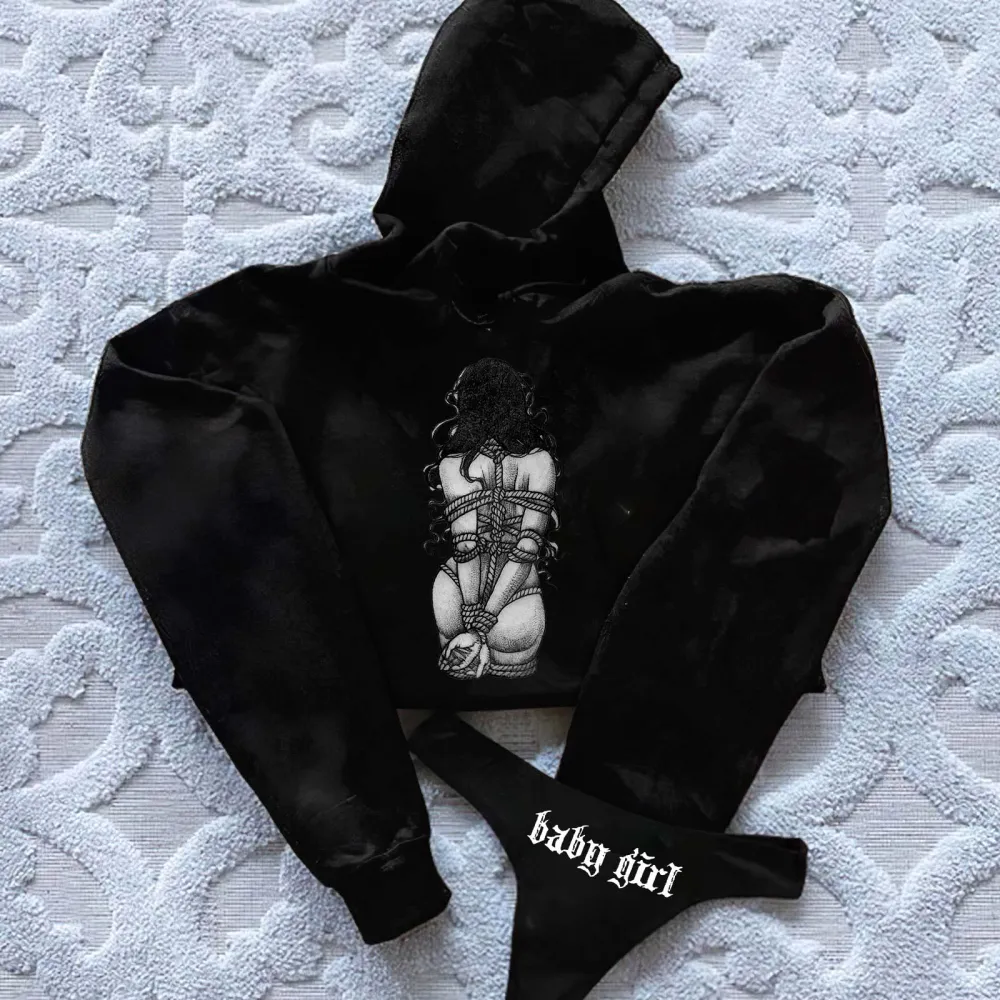 Bondage Game Printed Women's Cropped Hoodie & Thong Sets