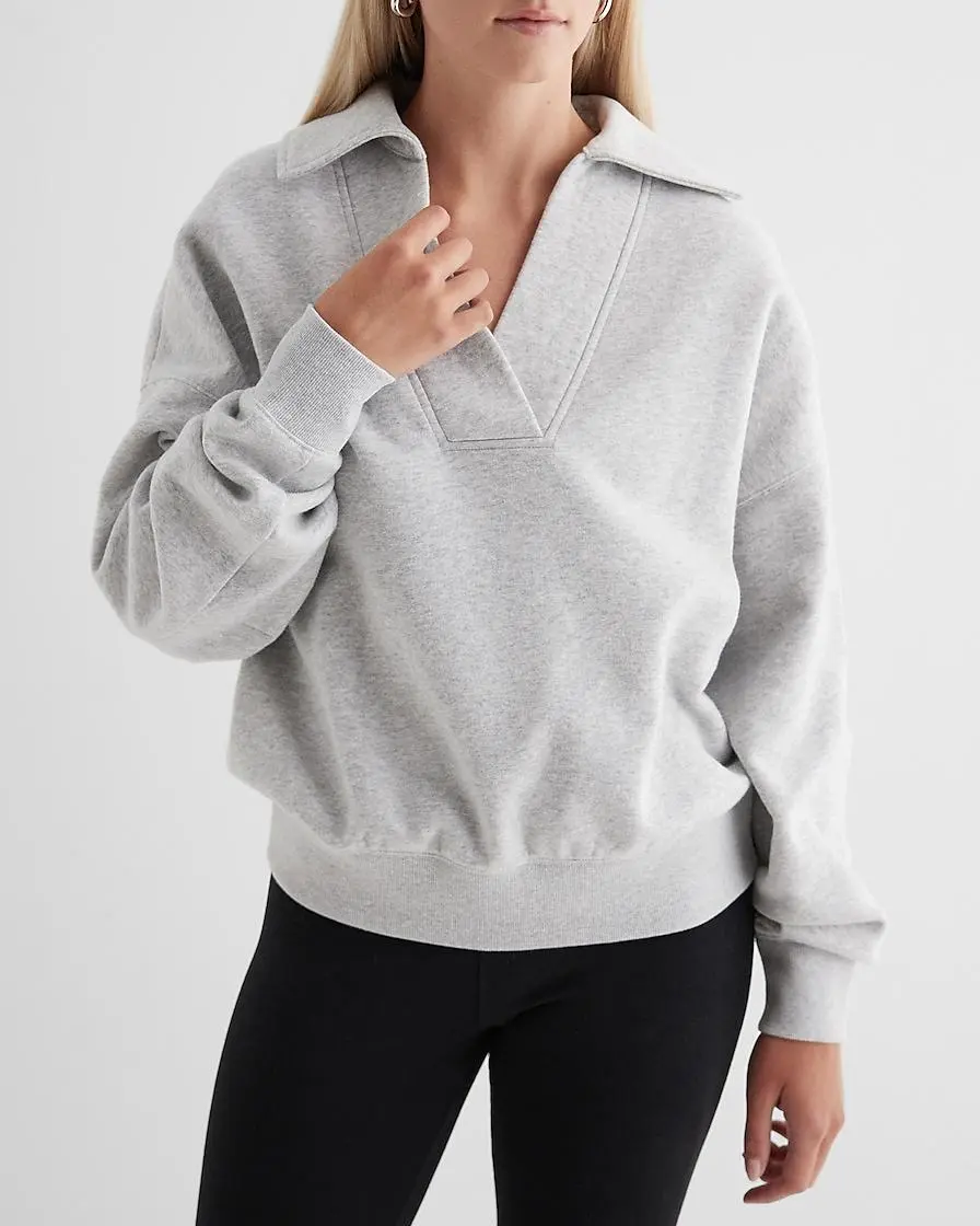 Relaxed V-Neck Fleece Polo Sweatshirt