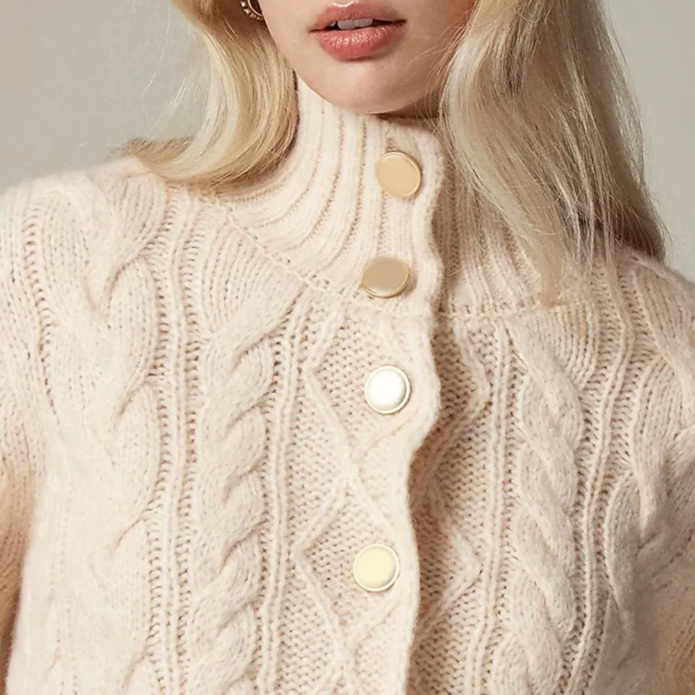 Cable-knit turtleneck cardigan sweater