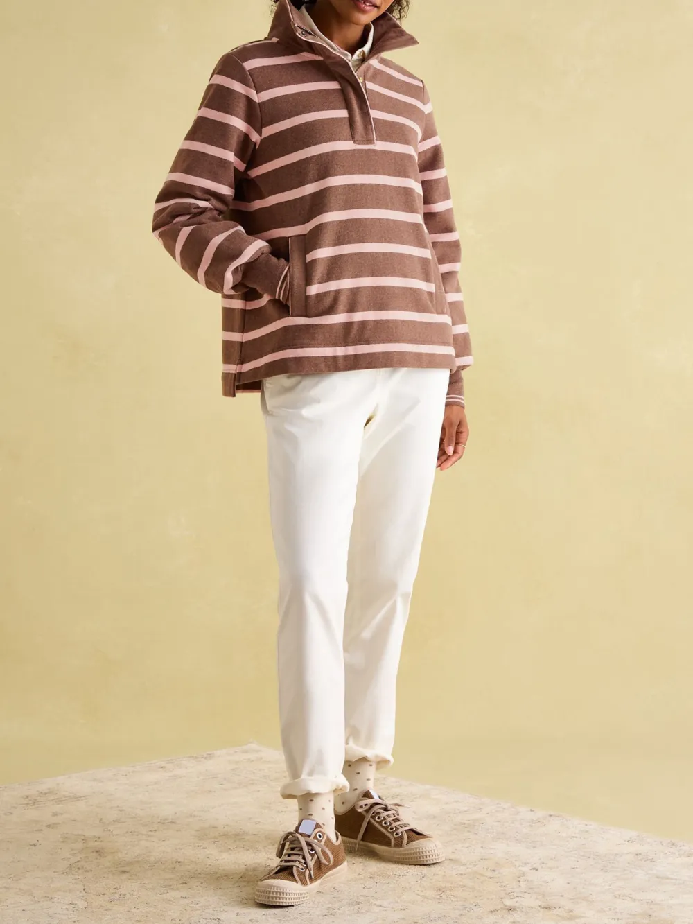 Burnham Chocolate Brown pink Funnel Neck Quarter Zip Sweatshirt