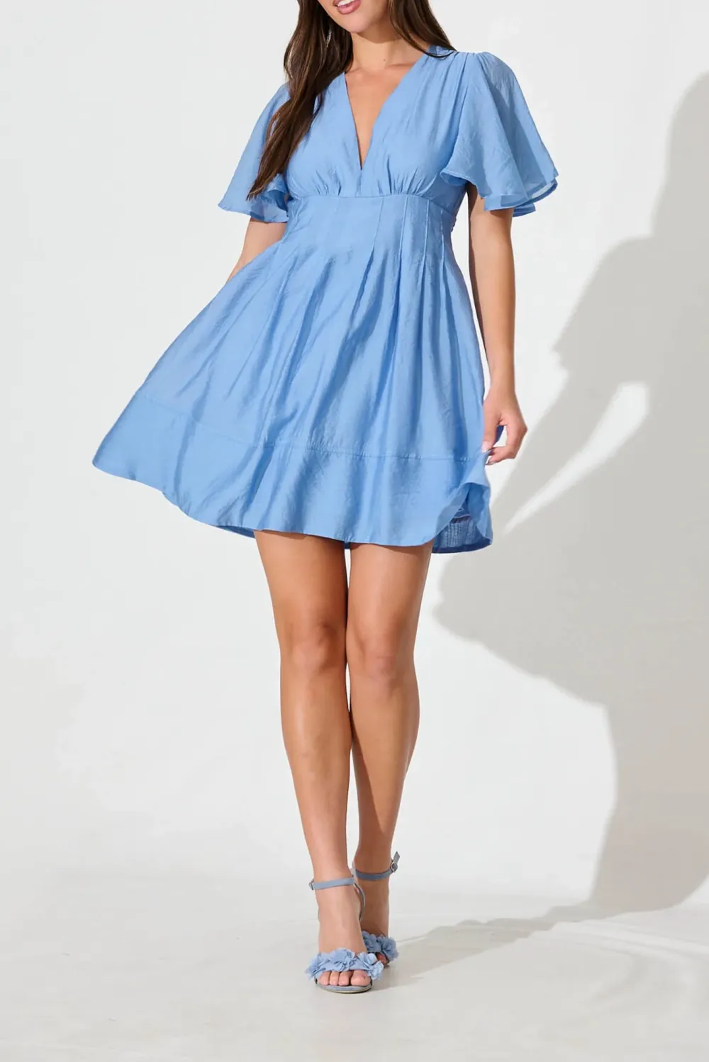 Light Blue Flutter Sleeve Mini Dress