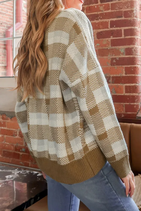 Gingham Button-Front Cardigan