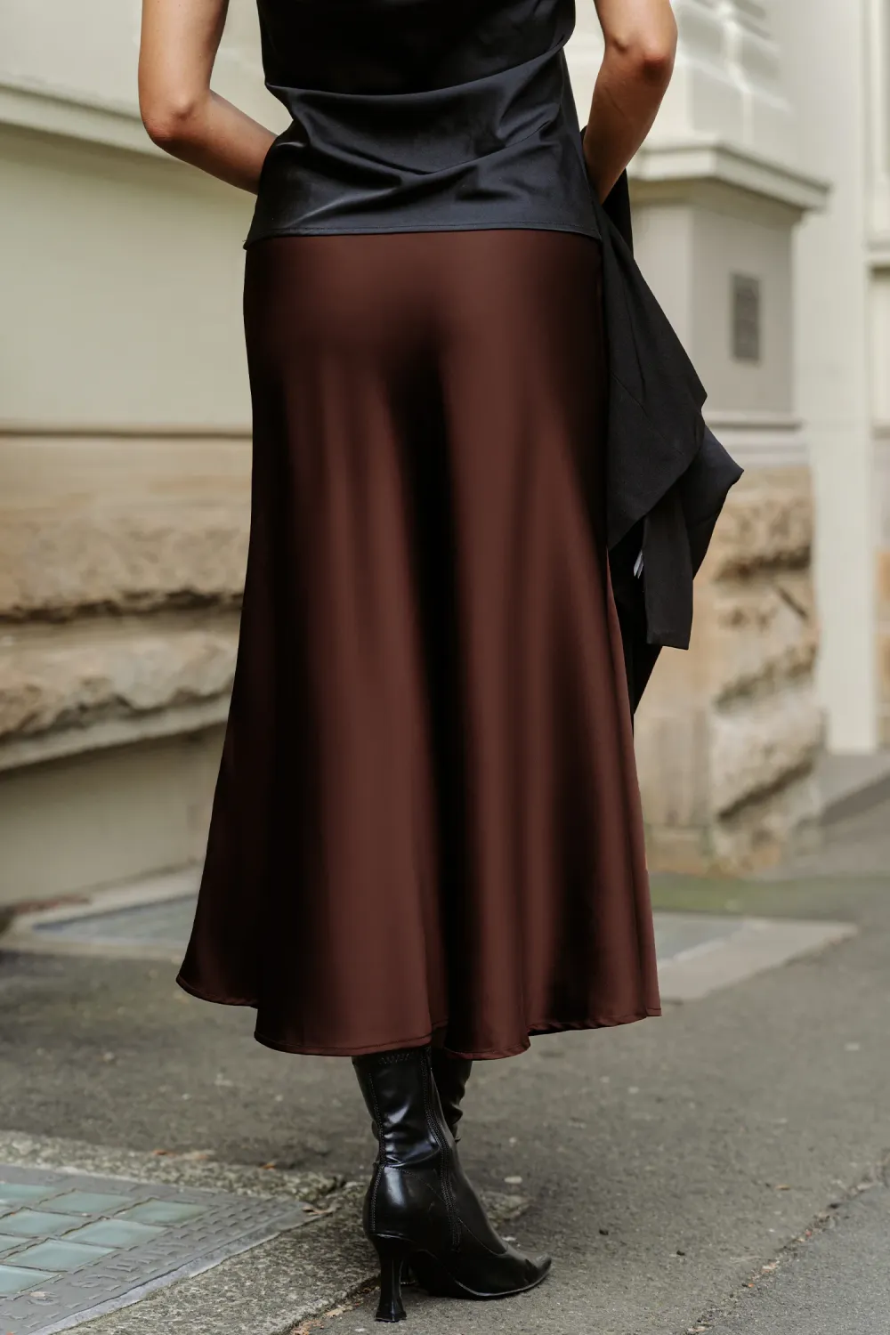 Brown Satin Maxi Skirt