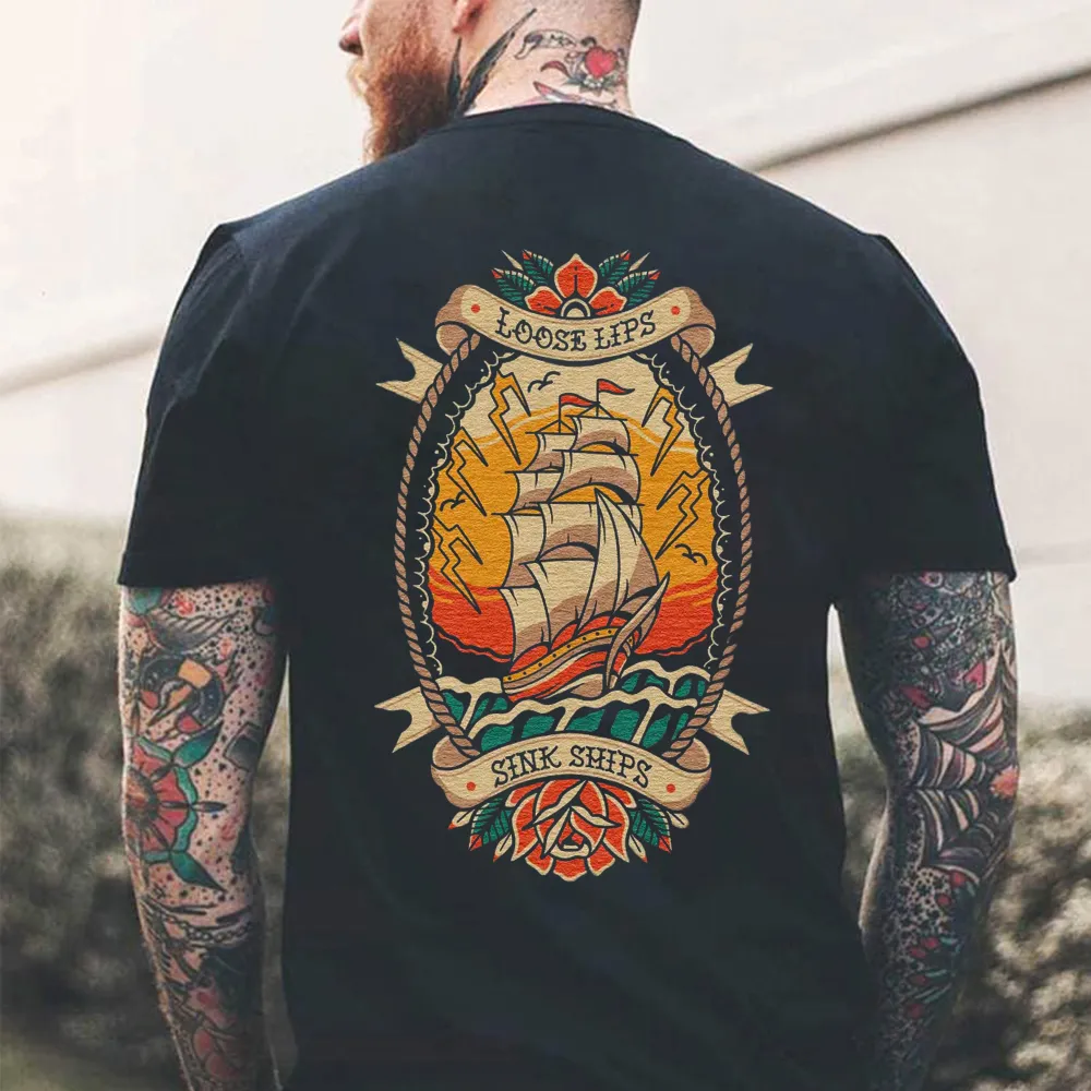 Loose Lips Sink Ships Print Men's T-shirt